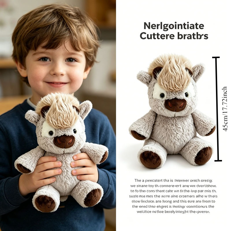 Running Gray Highland Cow Plush Toy