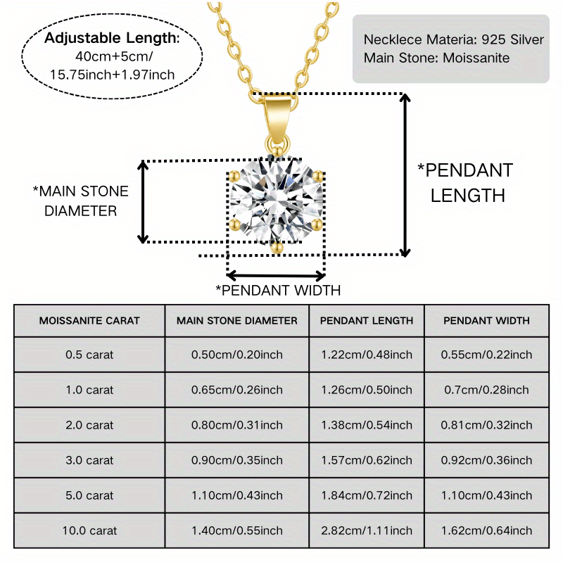 Women's 0.5 to 10 Carat Moissanite Pendant Necklace, Stylish