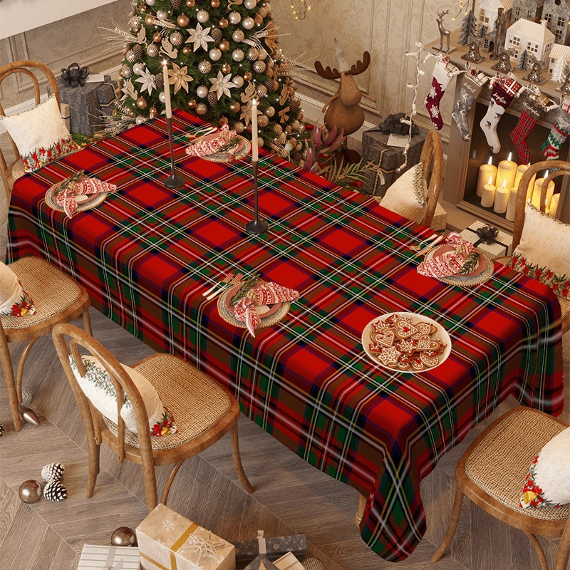 TEMU 1pc Single-sided Printed Vintage Christmas Series Tablecloth, Elegant Geometric Mosaic Pattern Square Table Cover, Holiday Party Decoration