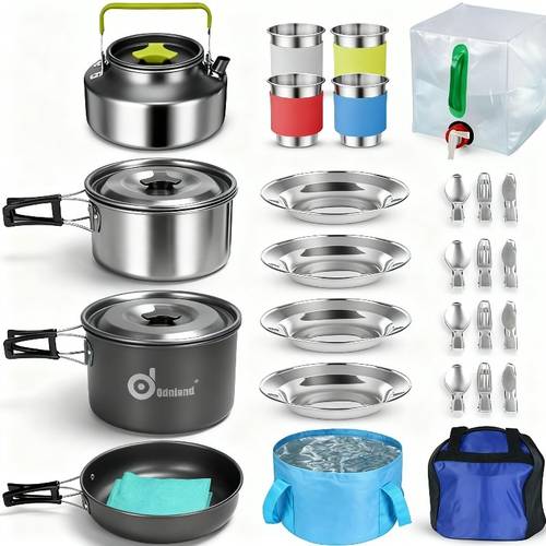 27pcs four person camping pot and kettle set tableware storage bag camping cookware aluminum alloy
