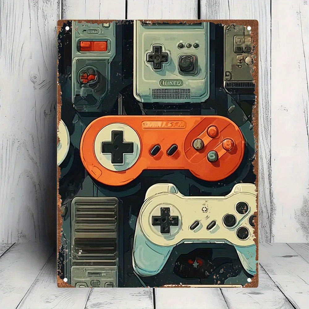 TEMU 2d Flat - Retro 2d Flat Game Controller Wall Art - Vintage Metal Sign Featuring Classic Joystick Design, Great For Home, Bar, Cafe, Or For Man