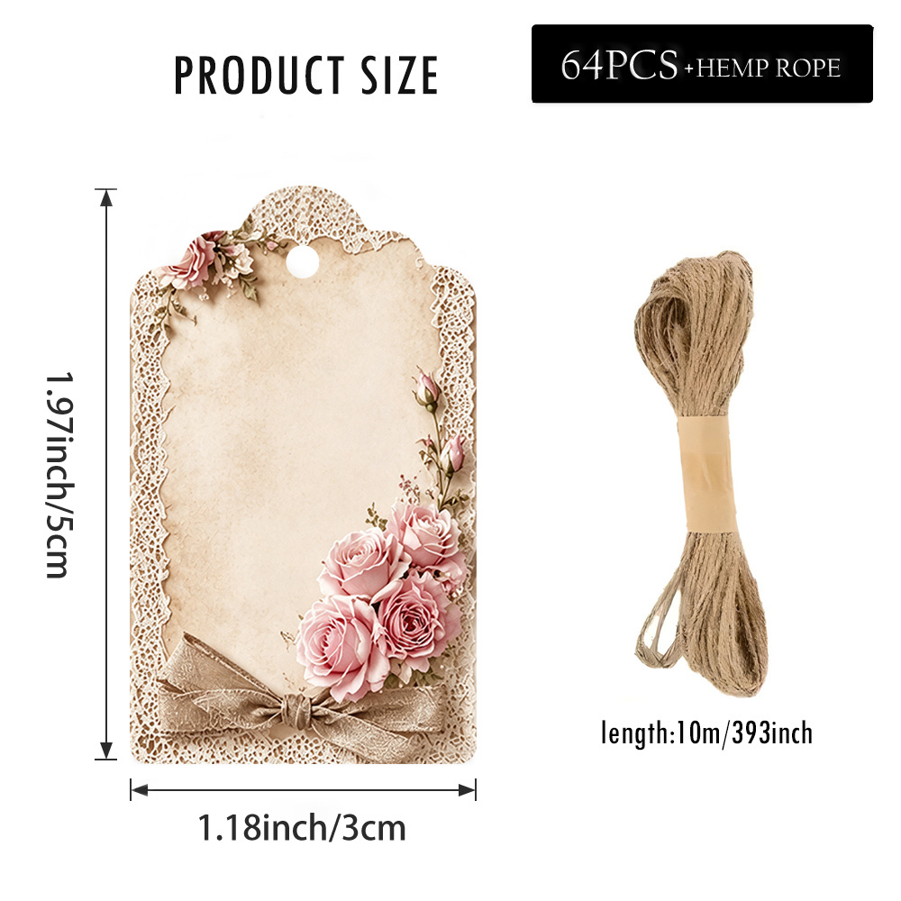 TEMU 64 etiquetas de regalo para ramo de rosas hechas a con hilo de y ribete de encaje - Papel multicolor, ideal para recuerdos de boda, decoraciones