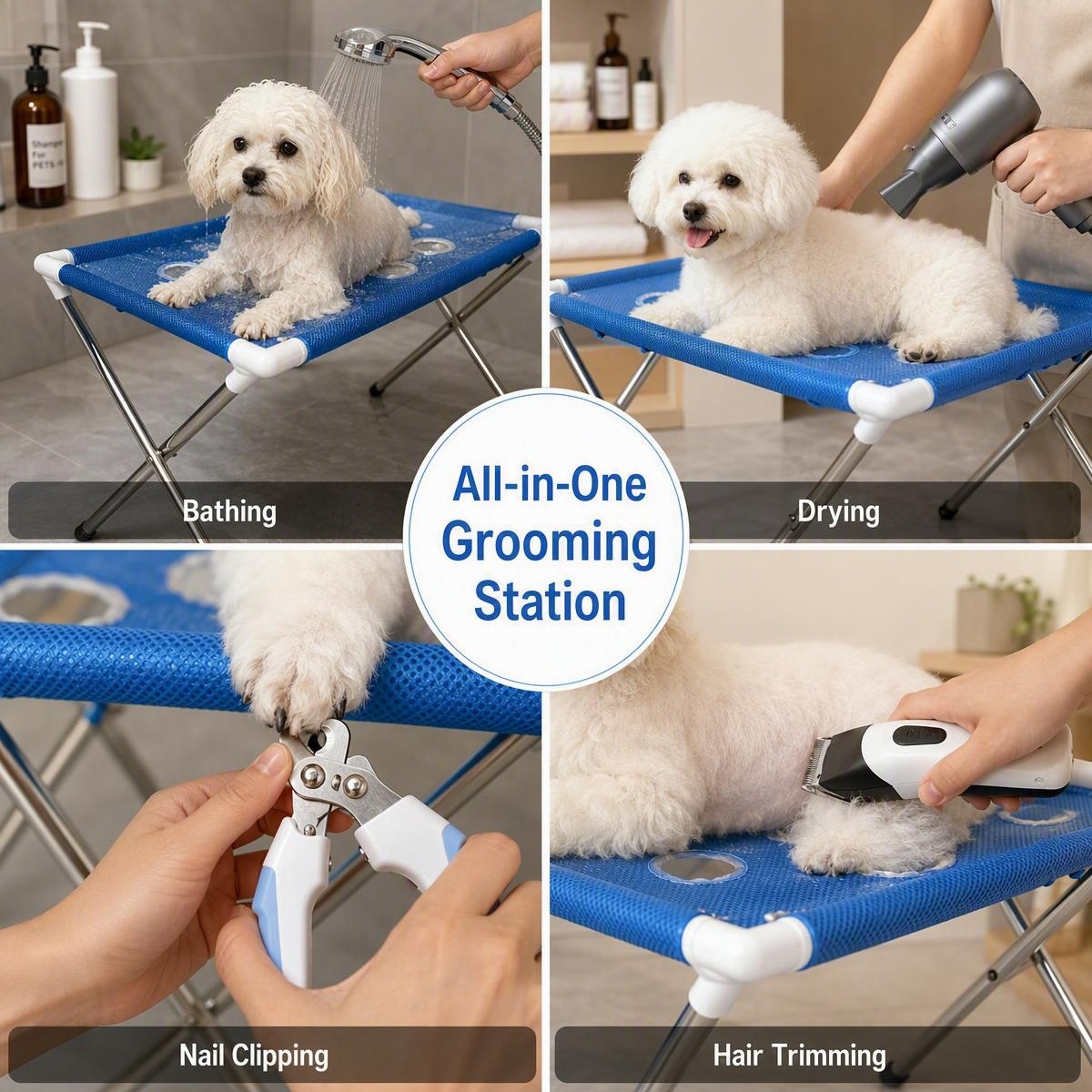 Xiaopet Foldable Pet Washing Stand with Quick-Drain Mesh Bathing System