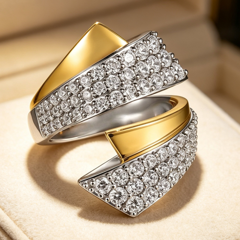 Women's Twisted Open Punk Ring with Synthetic Zirconia Inlay