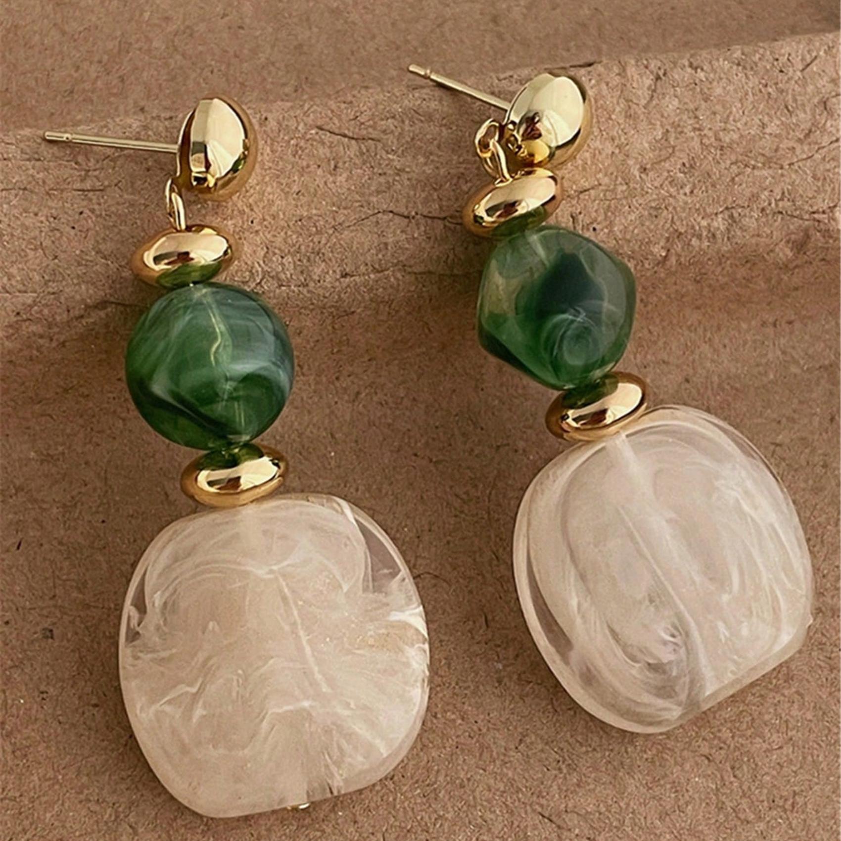 TEMU 1 Par de Exquisitos Pendientes Geométricos Fáciles de Colocar con Cuentas Brillantes, Pendientes Colgantes de Moda para Mujer, Estilo de Lujo de