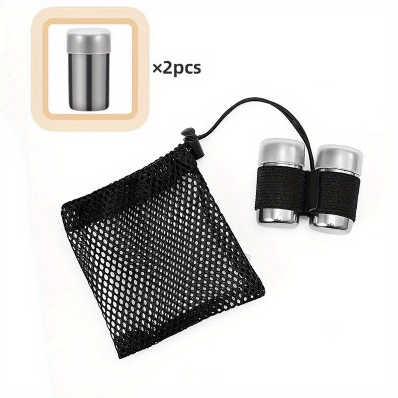 E-shop 2er-Set Gewürzflaschen aus Edelstahl mit Netzbeutel, für Outdoor-Camping, Wandern, Jagen, Angeln, Picknick, Barbecue, Mini-Gewürzglas,