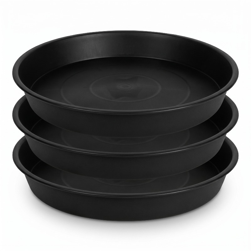 TEMU 3pcs 9.53-inch Diameter Black Round Plastic Plant Saucer Drip Tray, Suitable For Indoor/outdoor Garden Plants To Collect Pot Drainage