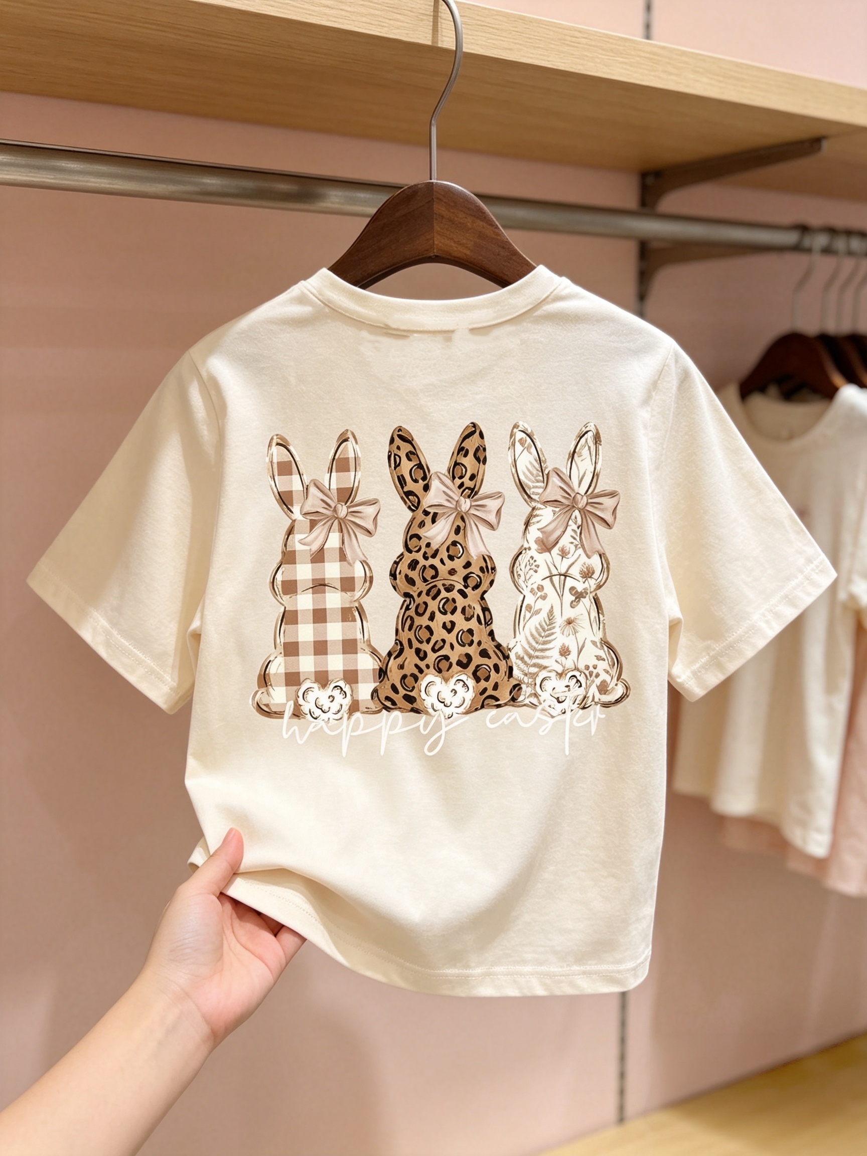 ガールズ   ちょう結び ヒョウ柄 格子柄 花柄 うさぎ柄プリント 半袖tシャツ シンプルな英字プリント柄 夏用 クルーネック 半袖 カジュアルスポーツtシャツ 夏のアウトドア・通勤用