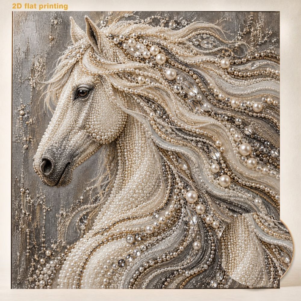 TEMU Pearl Art Painting Kit Handmade Pearl Art Horse Pattern Adult Handcraft Decorative Painting Full Set Shiny Gemstone Material Bag Home Wall Art