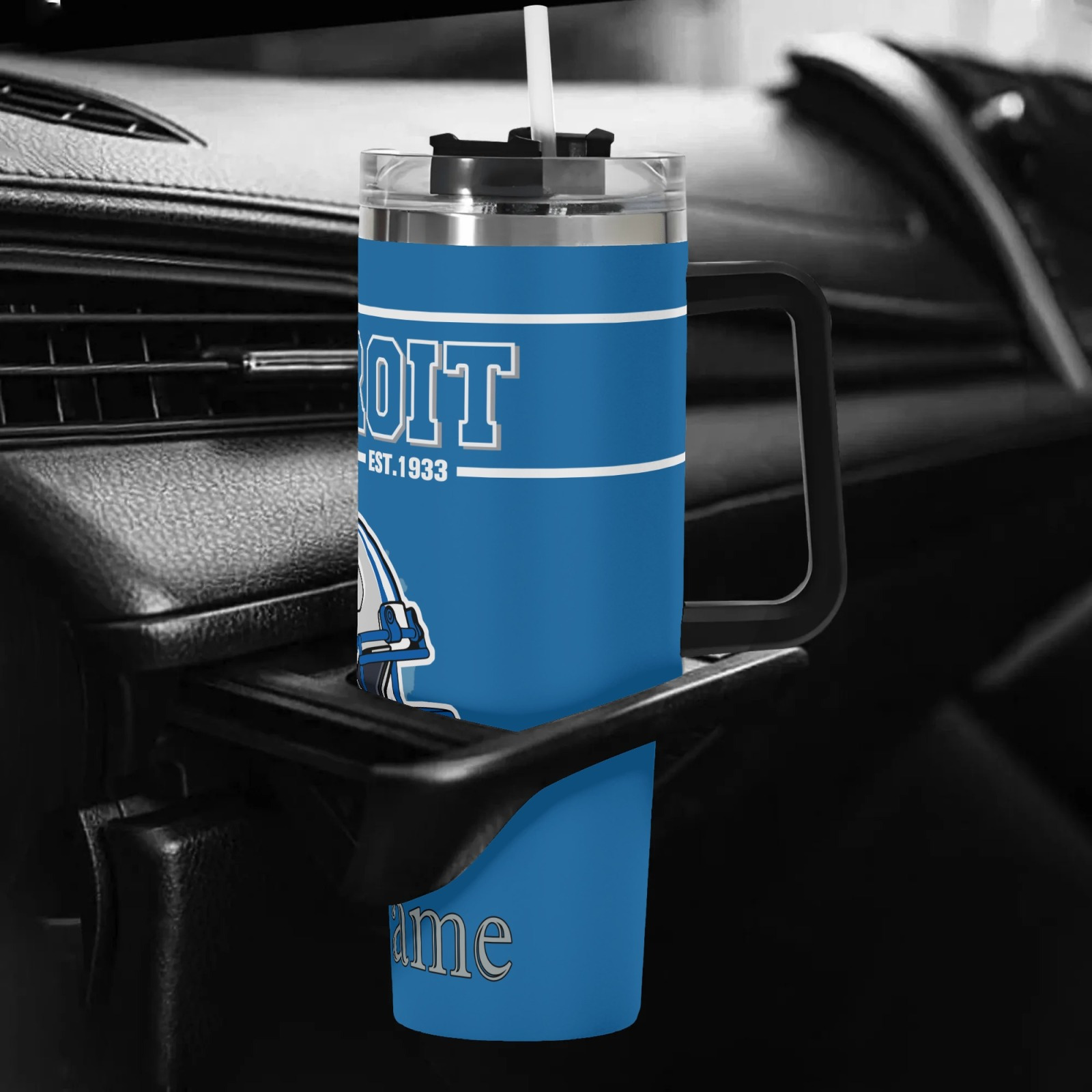 customizable 40oz vacuum insulated tumbler with lid straw personalized name detroit football design hand wash only reusable travel cup for car office   gift for fans 4
