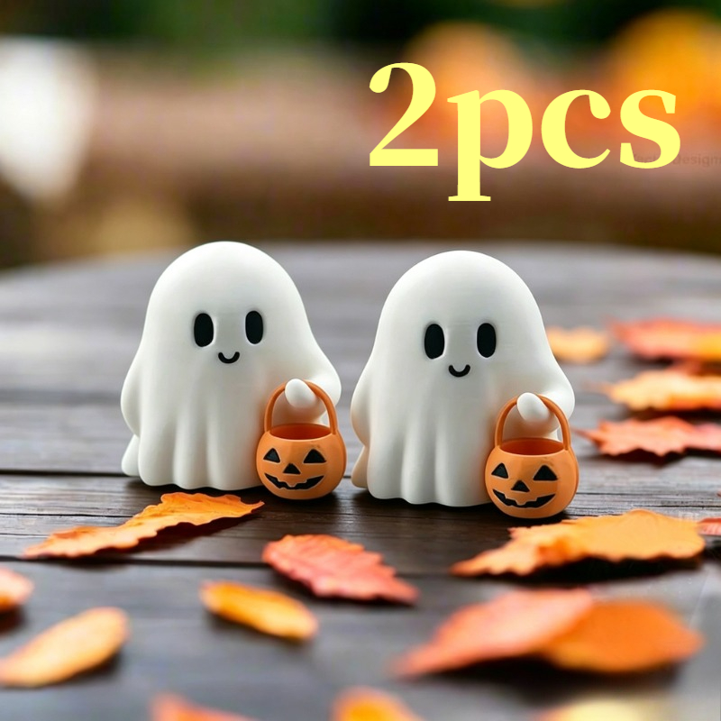 Image of 2pcs Halloween Ornaments, Cute Mini Pumpkin Desktop Decor, Ideal For Halloween Home Decoration, Holiday Party Living Room Bedroom Tabletop Decor, Smiling Statue With Pumpkin Bucket
