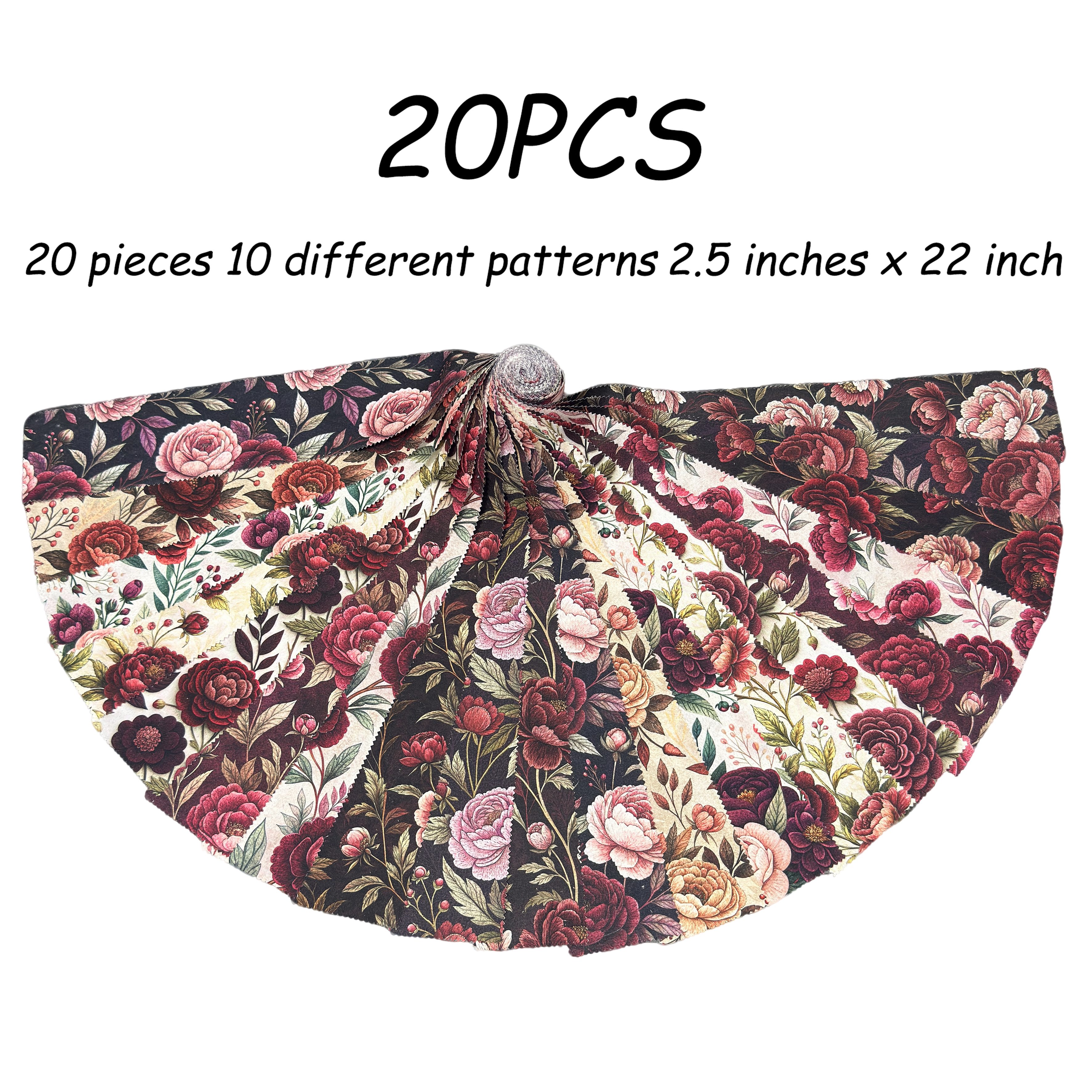 TEMU Lot de 20 bandes de tissu Jelly Roll prédécoupées - style vintage français, adaptées pour le bricolage, le patchwork, les élastiques à cheveux,