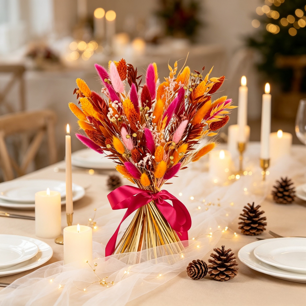Image of 86pcs Vibrant Pampas Grass Bouquet, Featuring Hand- Bunny Tails, Baby's Breath And Oats Dried Flower Bundles, For Vase Room And , Wedding & Bridal Bouquet, Florist Designed, Event Planners