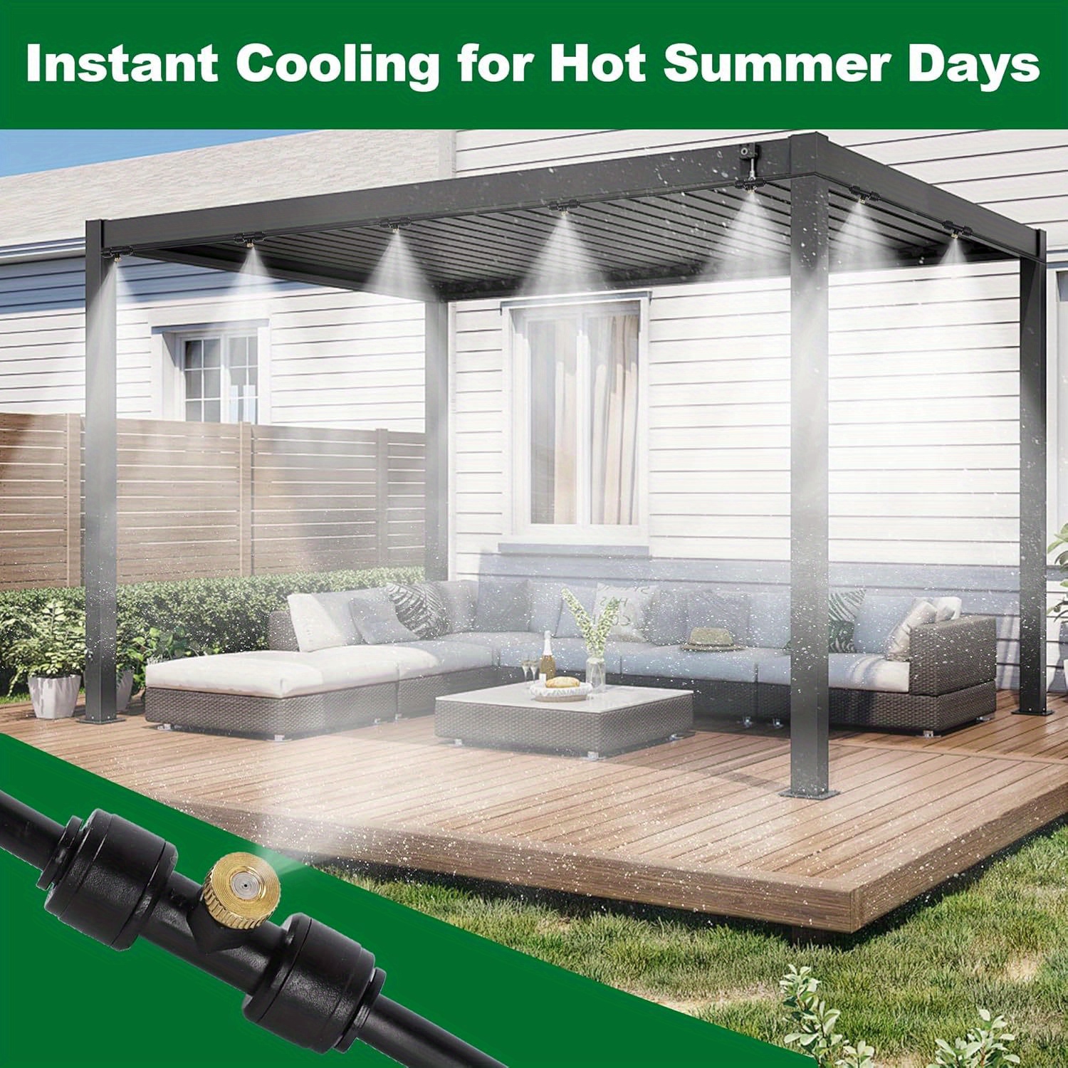 Outdoor Misting System Patio Cooling, 18/15/10/8m Hose Kit, Cooling Misters Porch, Backyard, Yard, Garden, Portable Mist System with Brass Nozzles Outside