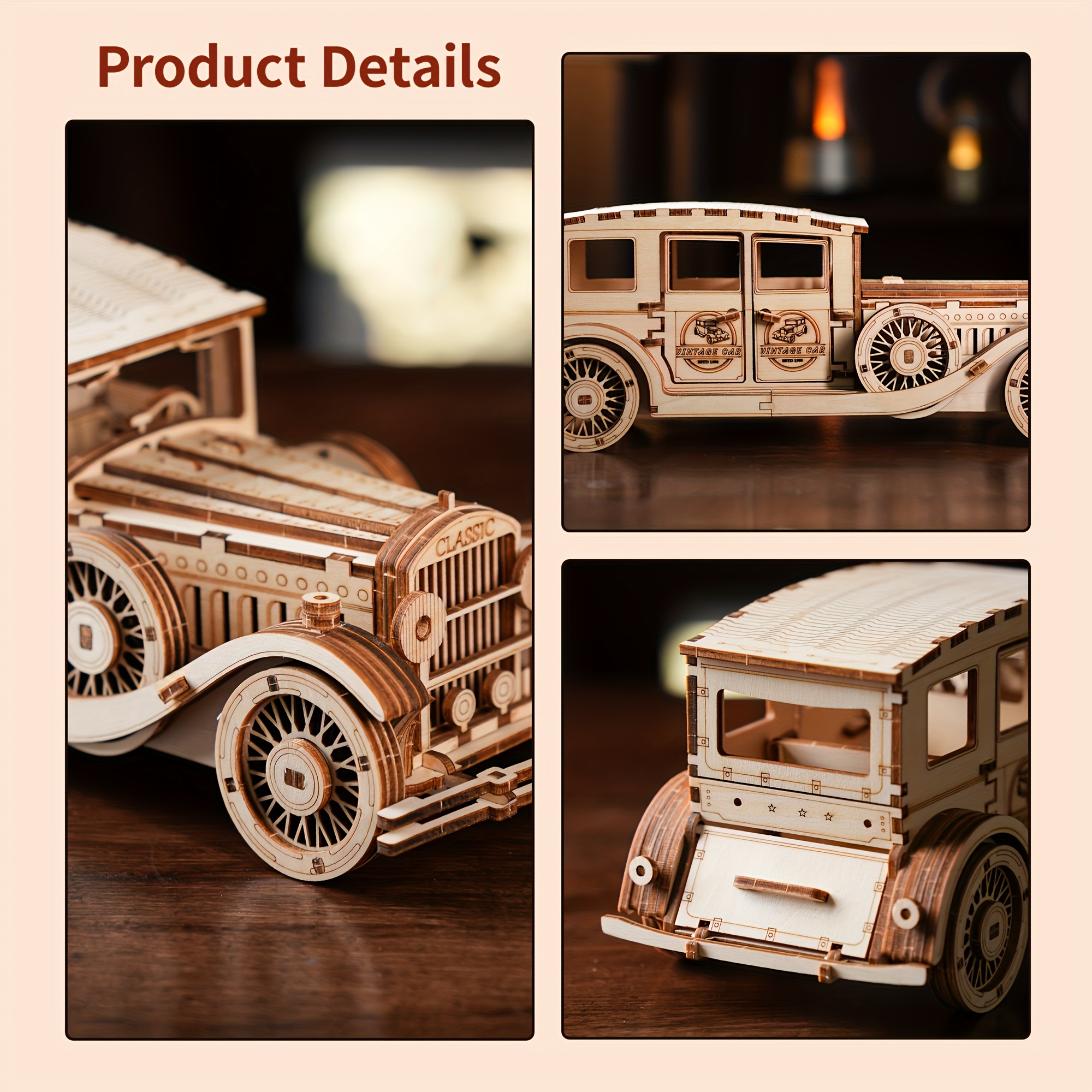 adult 3d puzzle exquisite 3d wooden vintage car models mechanical assembly kit with 187 precision laser cut pieces no   required detailed scale model replica for home office desk decor unique birthday christmas gift idea
