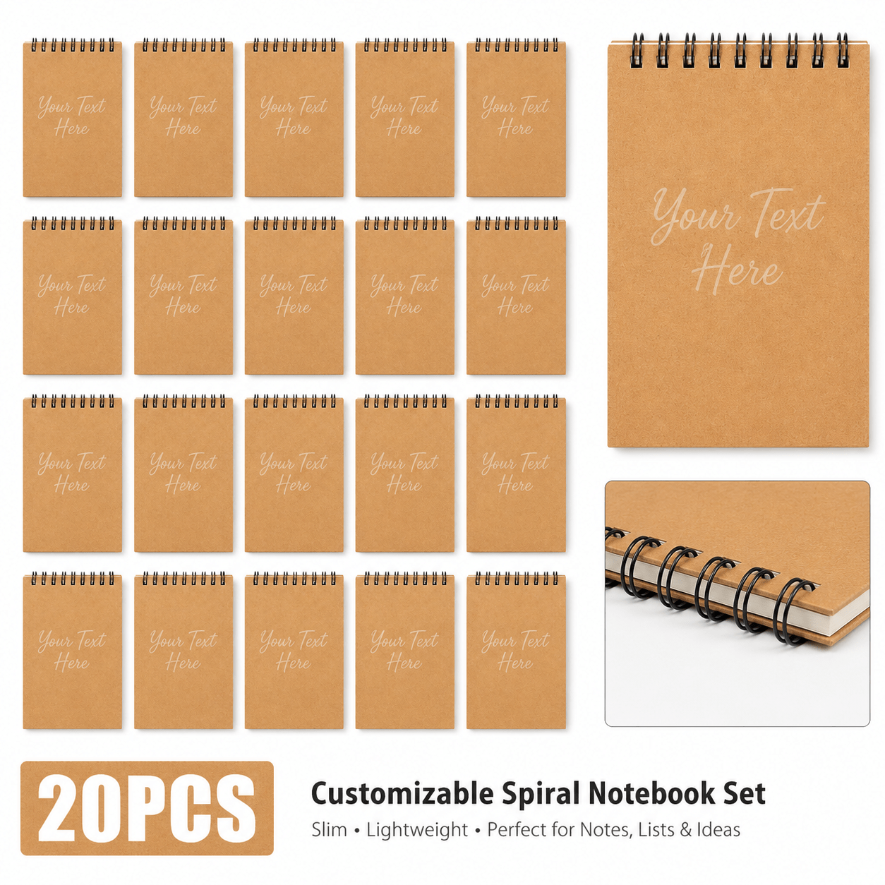 Customizable A7 Pocket-Sized Spiral-Bound Notebook with Lined Pages