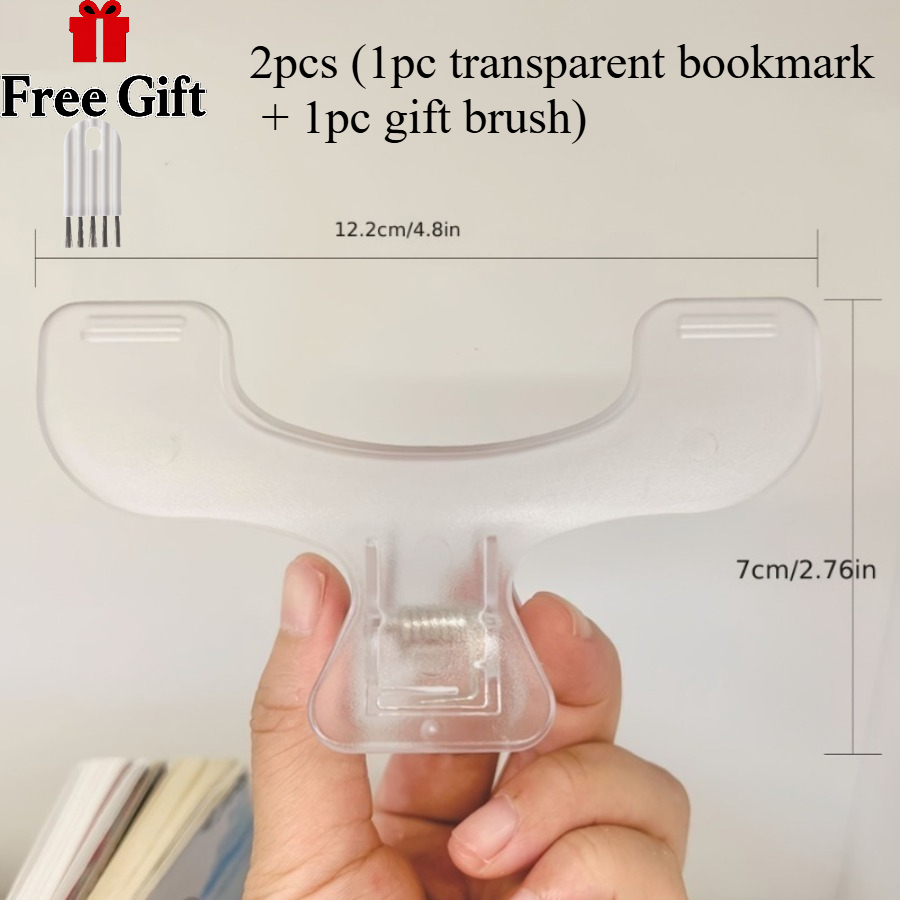 TEMU 2pcs Set: 1pc Transparent Bookmark + 1pc Bonus Brush - Durable Clear Page Marker - Page Holder For Office, Study, And Reading - Back-to-school