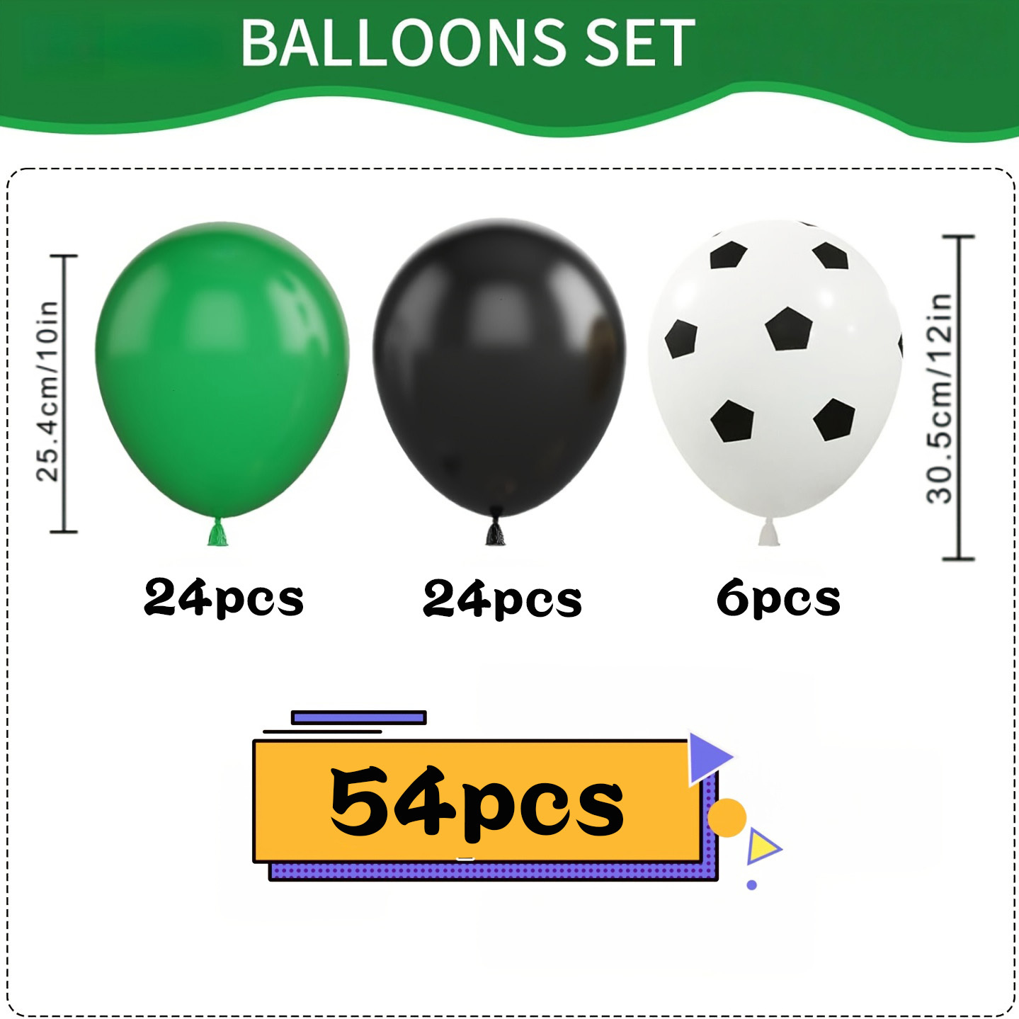 54pcs Green Black White Latex Soccer Printed Balloons For Boys Birthday Party Sports Anniversary Shower Party Decorations Supplies, For Halloween, Christmas