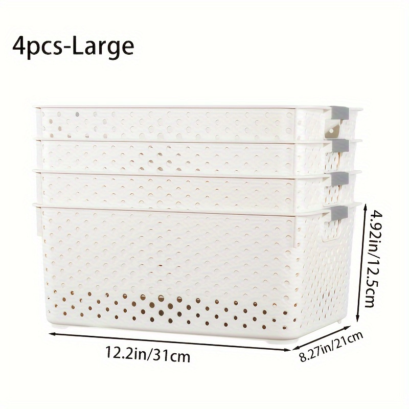 

4pcs Set: Plastic Storage Bins For Closet & - Kitchen, Bathroom, Bedroom, Office, Shelf Baskets