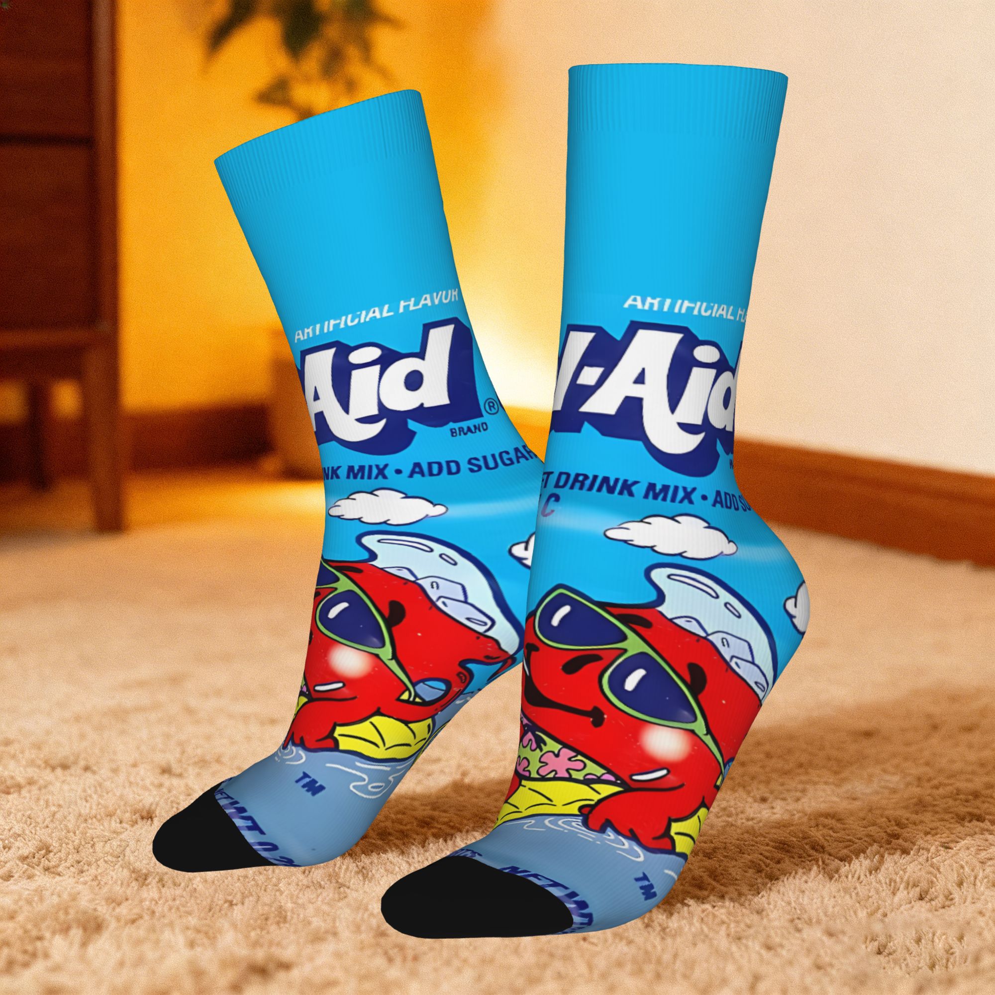 TEMU 1 Pairs Hip Hop Vintage Aid Crazy Men's Compression Socks Unisex Harajuku Seamless Printed Funny Novelty