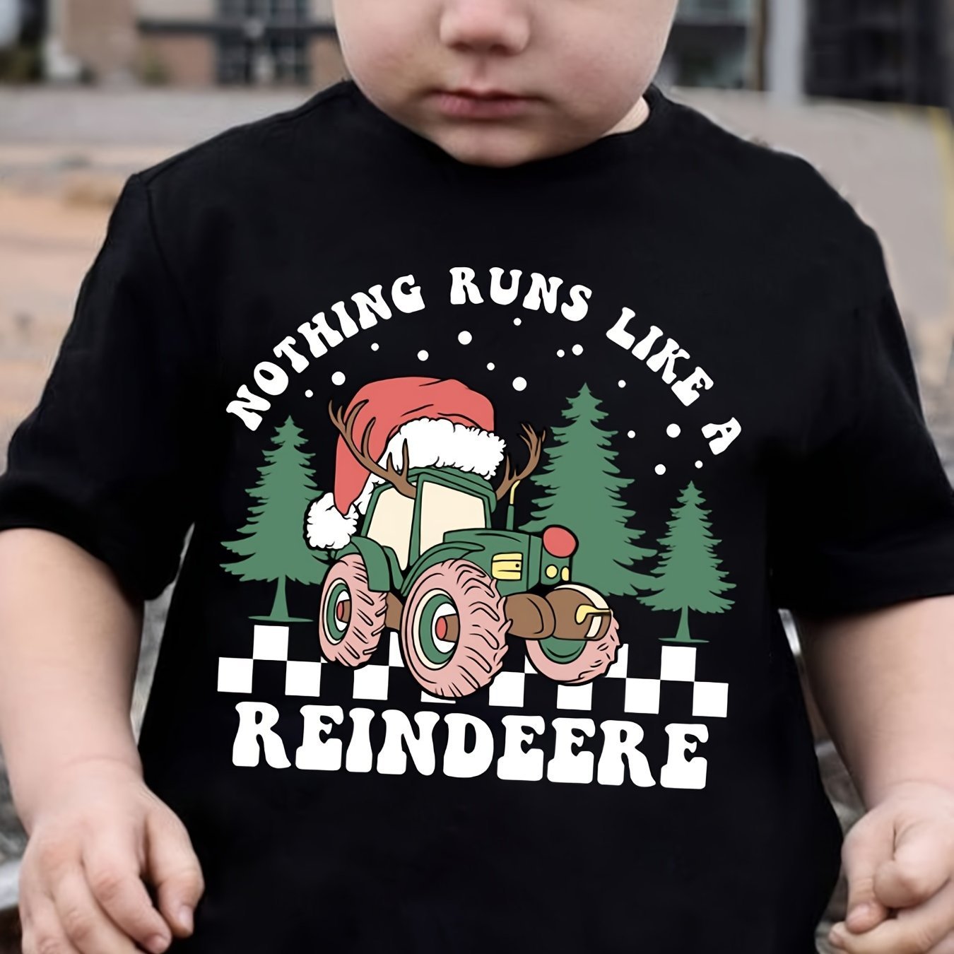 

' Reindeer Print Cotton T-shirt - Crew Neck, Short Sleeve, Casual Holiday Tee For Boys