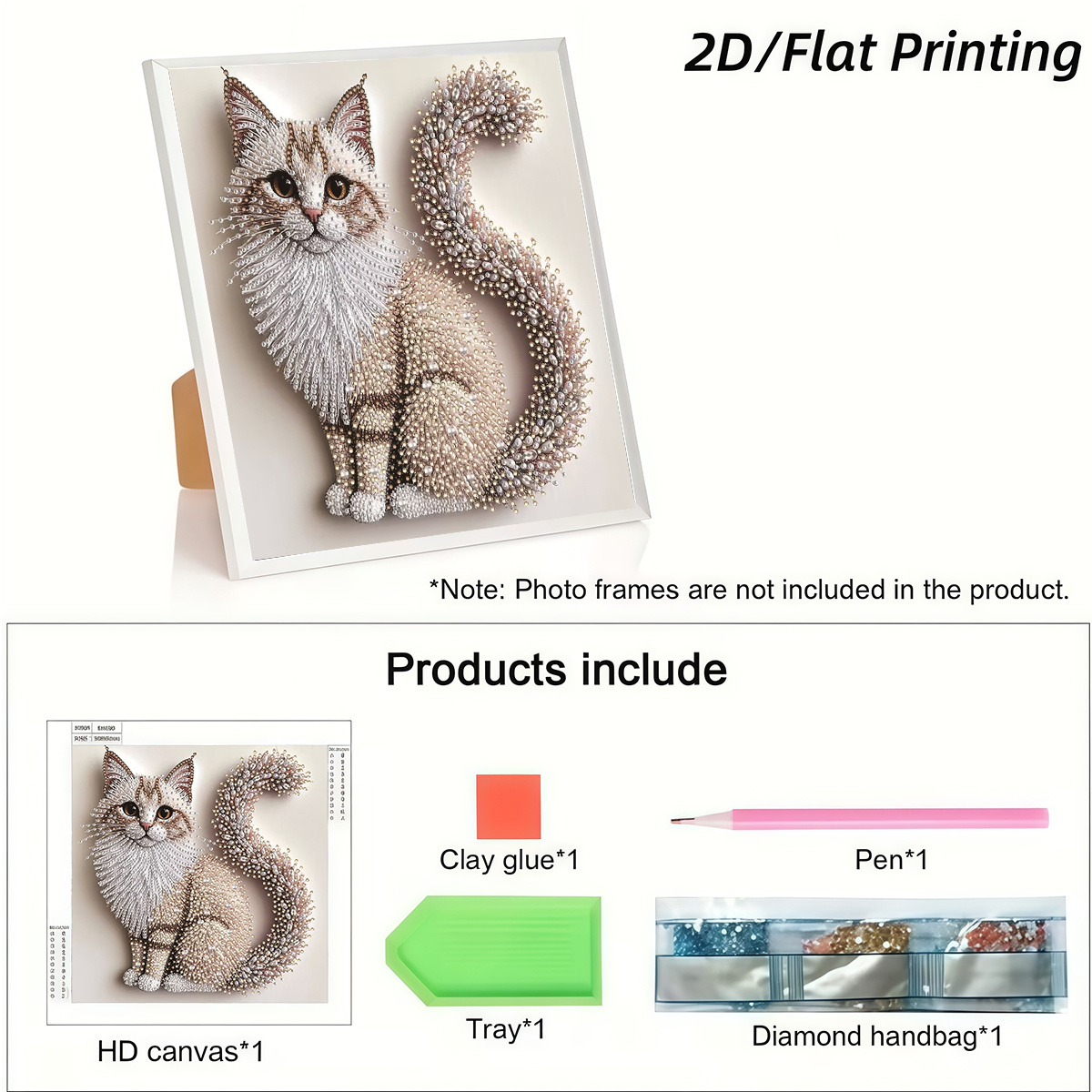TEMU Kit de peinture à percer avec autocollant de à motif de chat à impression plate 2D, 1 pièce. Ce kit de peinture à percer présente un acrylique