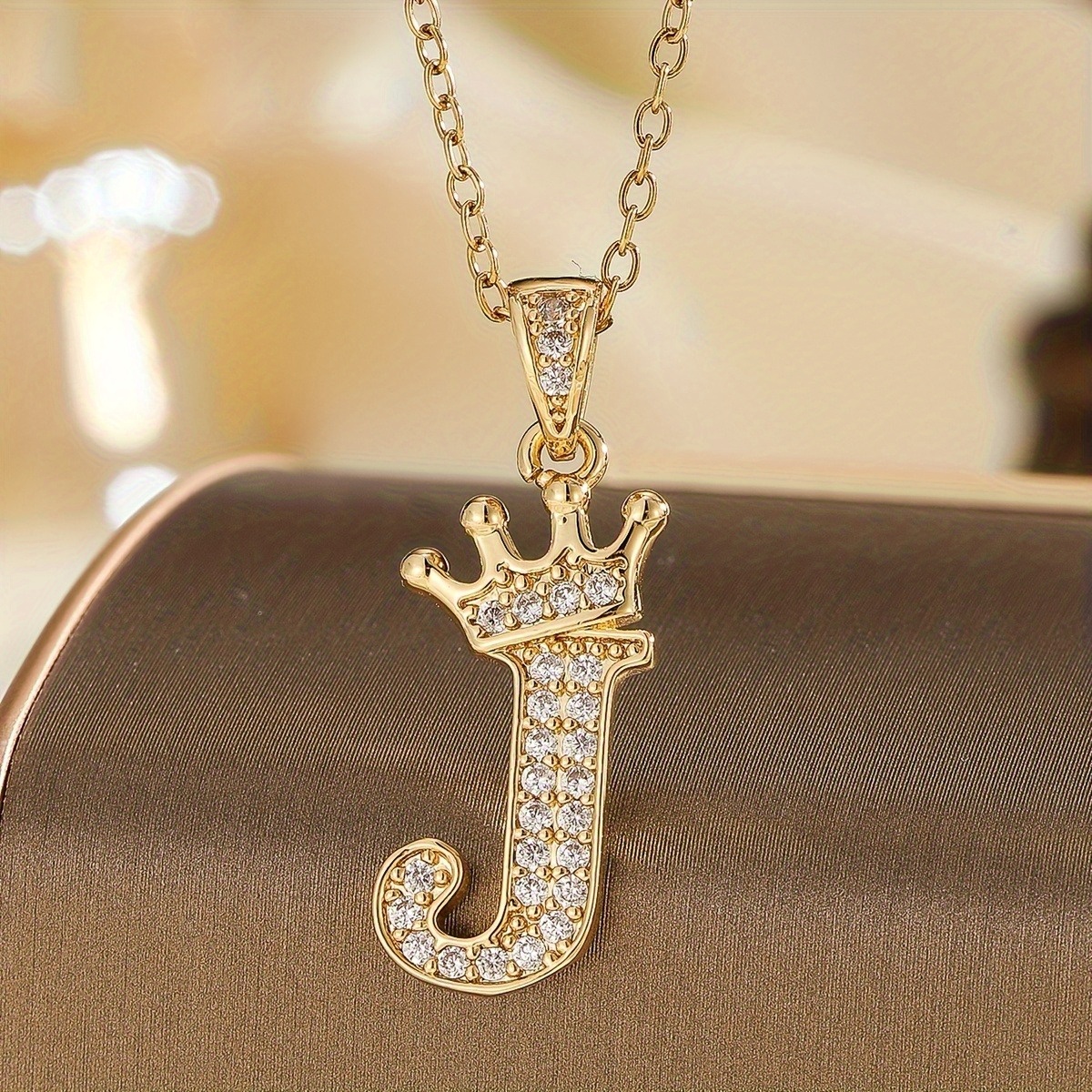 TEMU 1-piece Crown Letter A Necklace With Cubic Synthetic Zirconia - Golden Elegant Jewelry, Suitable For Weddings, , And Special Occasions - Women's