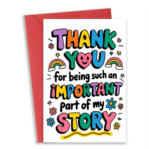 a thank you card featuring thank you for being an important part of cute colorful design with flowers and a heart high quality paper card for teachers
