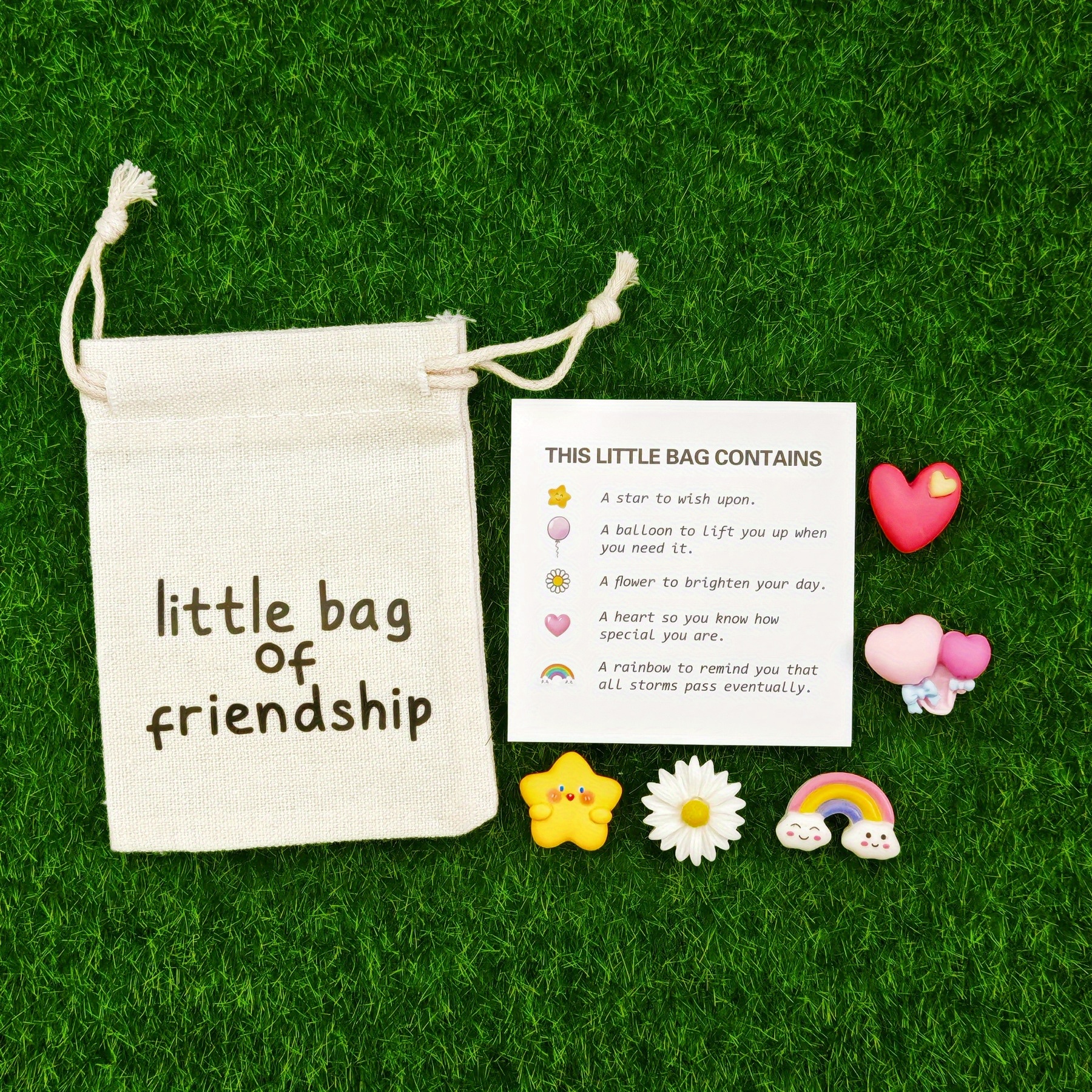 A Precious Friendship Gift Set - A Small Friendship Hug Package - Personalized Positive , Includes Inspirational Poetry Cards And Small Bags With Heart Shapes, Balloons, , , And Daisy Charms