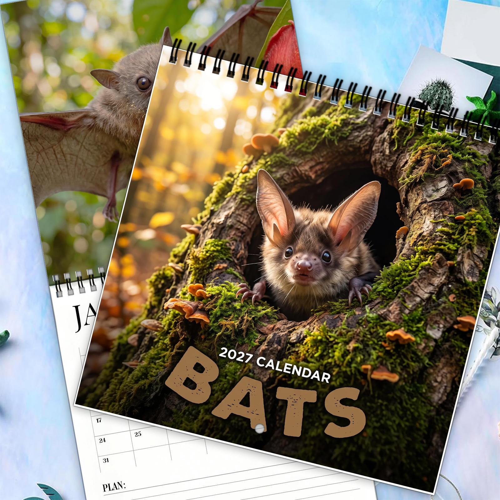 TEMU 1pc 2027 Bats Calendar With Monthly Wall Calendar Layout & Twin Wire Hanging System - Stunning Bat Photography Suitable For Home Office Decor,