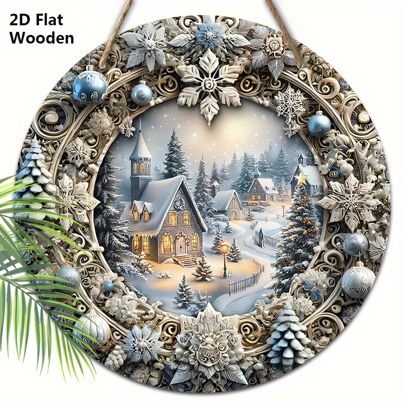 2d Flat, 1pc, 7.87in Cute Winter Wooden Christmas Sign - Decorative Signs And Plaques For Front Door, Wall Hanging Decor - Ideal Christmas Ornament