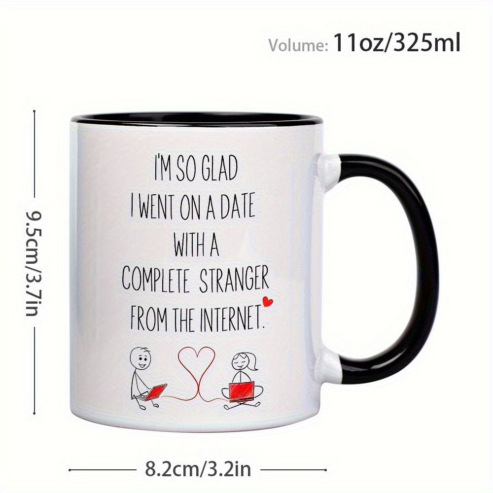 1pc 11oz romantic anniversary ceramic mug im   i     with     from the internet design white with pink accents ideal valentines gift for couples love internet themed humorous drinkware anniversary gift mug   romantic design ceramic mug coffee bar accessories details 3
