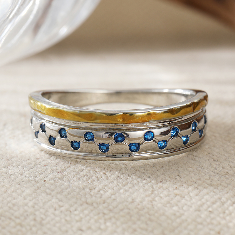 Two-tone Stitched Ring with Hammered Texture, Retro and Modern Style