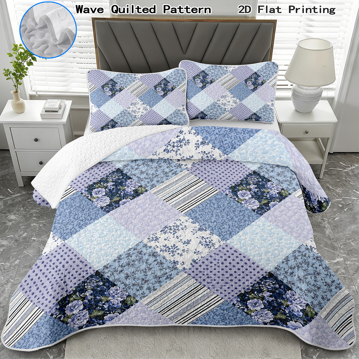 TEMU 2/3pcs Blue Floral Bedspread Set Soft Lightweight Coverlet Bedding For Bedroom Dorm Hotel Quilt Set For Home Decor Holiday Gift (1pc Bedspread