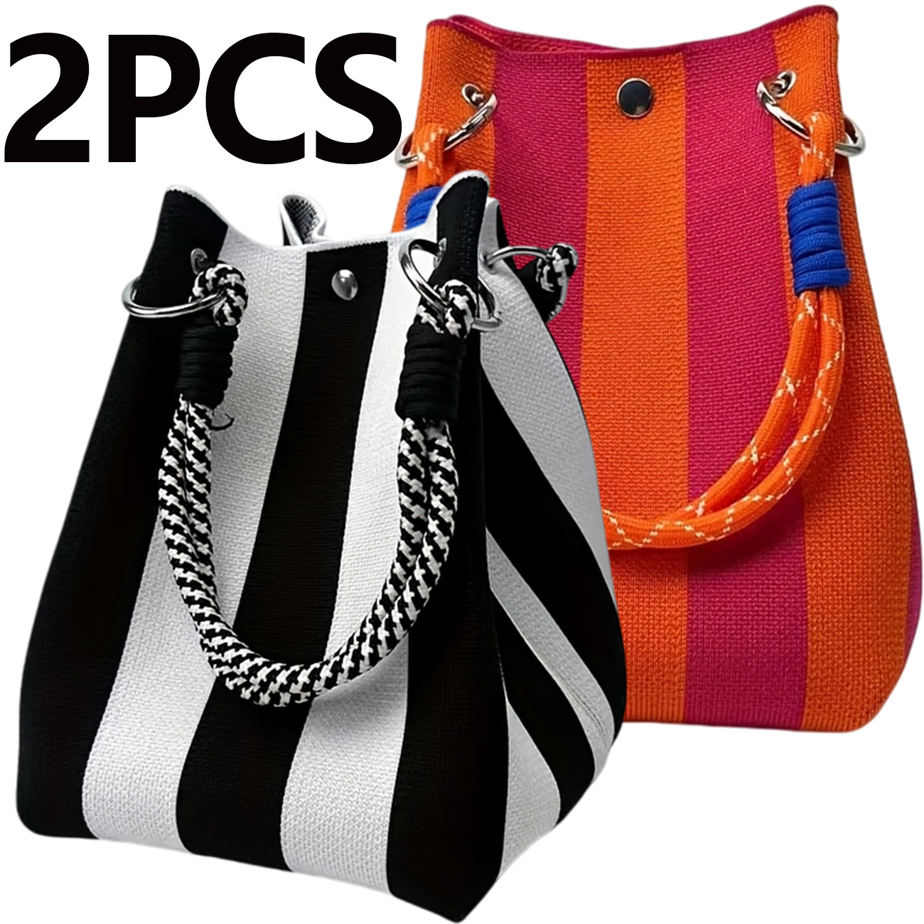 TEMU 2pcs Korean Bucket Bag - Lightweight Handbag Fashionable Convenient Handbag Suitable For Outing Vacation Shopping 5 Colors From And White/ Pink