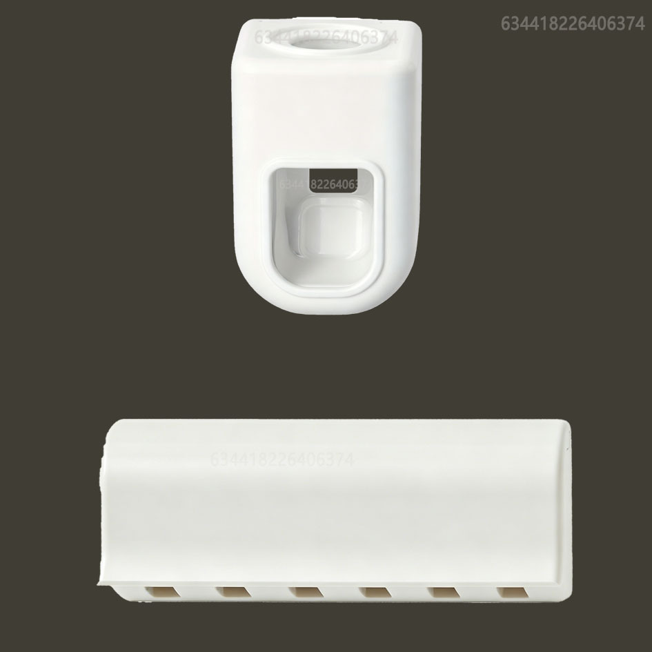 TEMU 2pcs Set Includes: 1pc Automatic Toothpaste Dispenser   1pc Toothbrush Holder For 6 Toothbrushes. Self-adhesive Backing For Easy Wall-mounted