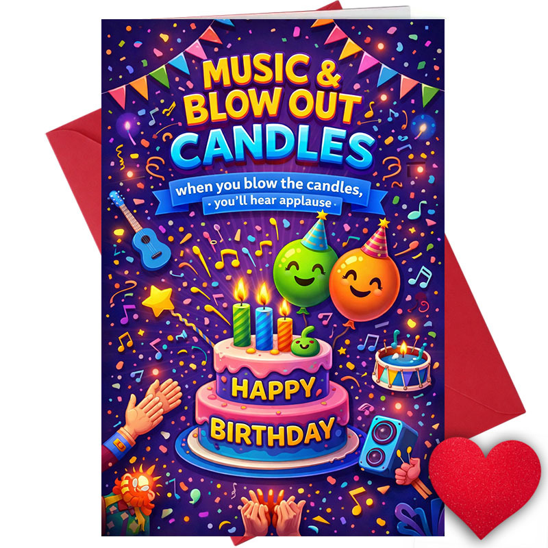 TEMU 1 Greeting Card + 1 Envelope. 2d Flat 1 Musical Birthday Card, Blow-out Candle Interactive Card, For , Birthday Party Celebration Invitation,