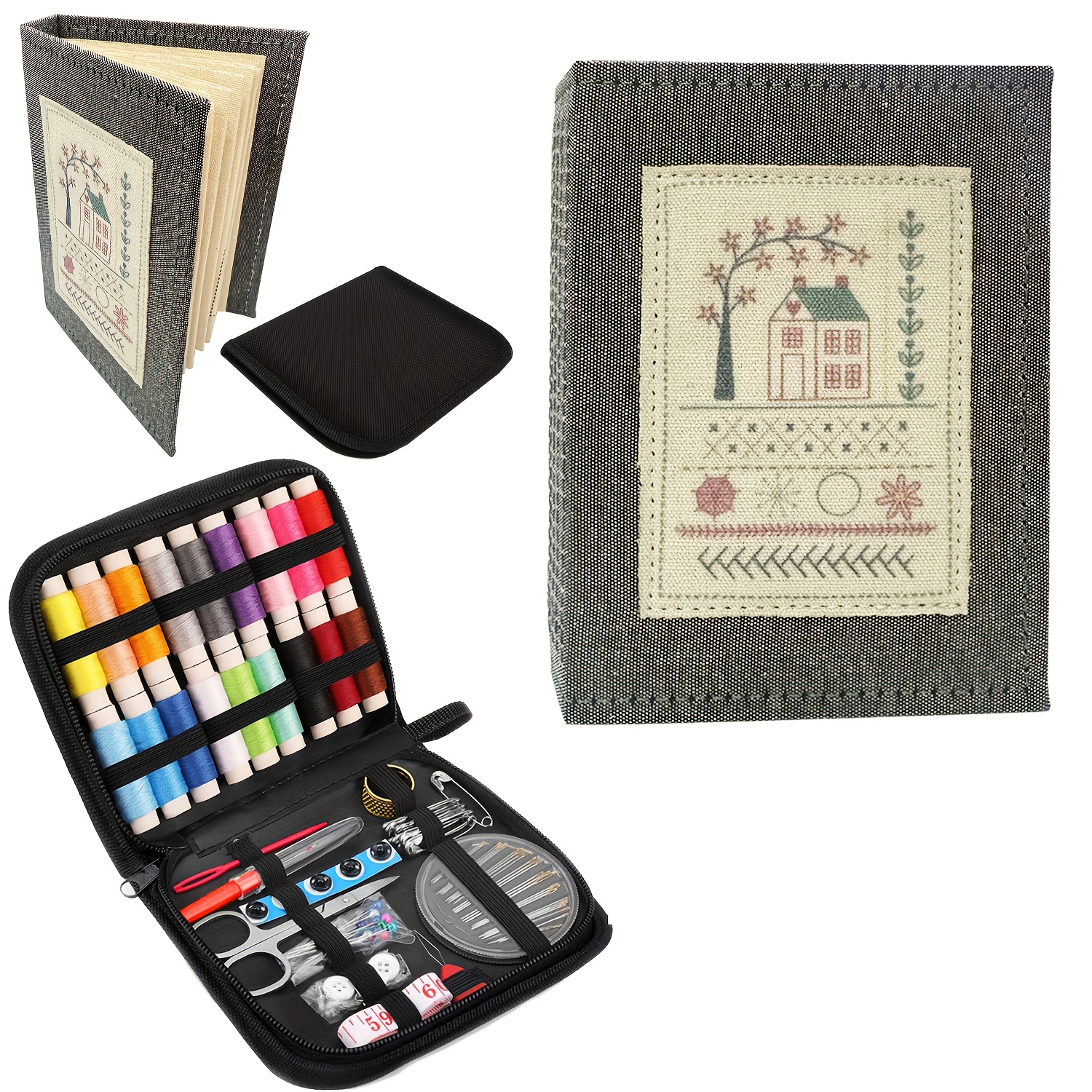 TEMU [ultimate Embroidery Kit] Ultimate Embroidery Kit: Book With 100+ Guide, 24 Vibrant Threads, Travel-size Needles& Scissors| Portable Sewing Kit
