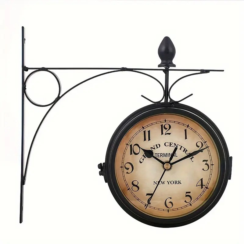 TEMU 1pc Wall Mounted Garden Wall Clock, Electronic Alarm Clock, Retro Double-sided Wall Clock, Outdoor Clock For Patio Porch
