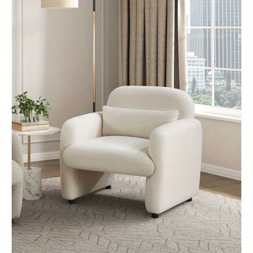 1pc contemporary accent chair beige boucle fabric upholstery with pillow support no easy clean modern living room furniture chair comfy
