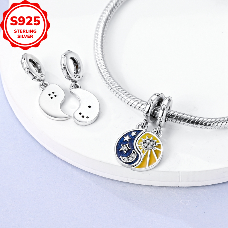 Exquisite 925 Silver Sun Taijitu Pendant Charm