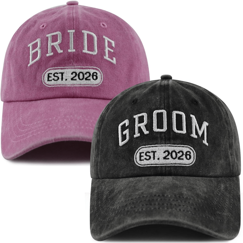 TEMU 2pcs Est. 2026 Adjustable 3d Baseball - Fun Engagement & Honeymoon Couple Hat, Perfect For Father's Day, , Birthdays, Christmas, Thanksgiving
