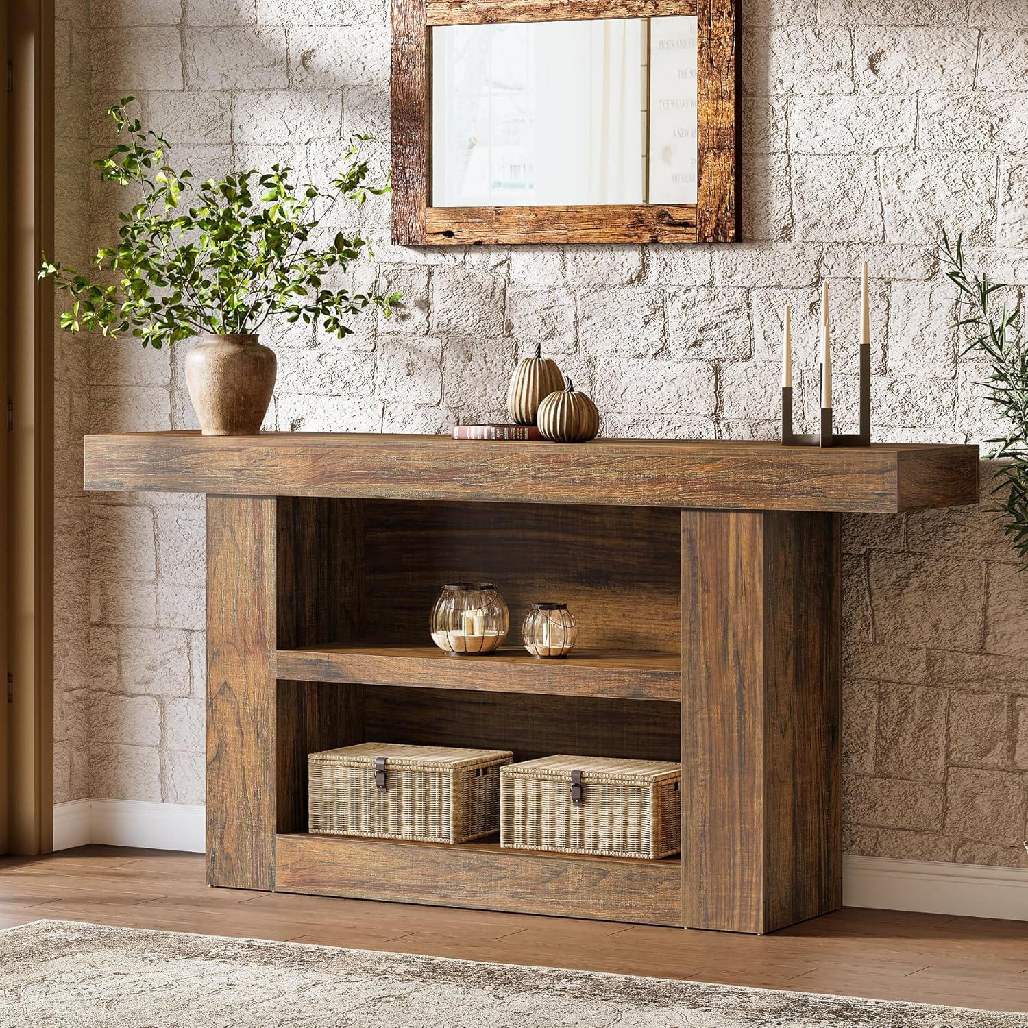 TEMU Console Table 160cm Suitable For Entrance, Narrow Hallway Table With 3-tier Shelves, Space- , Assembly Freestanding Sofa Table For Living Room,