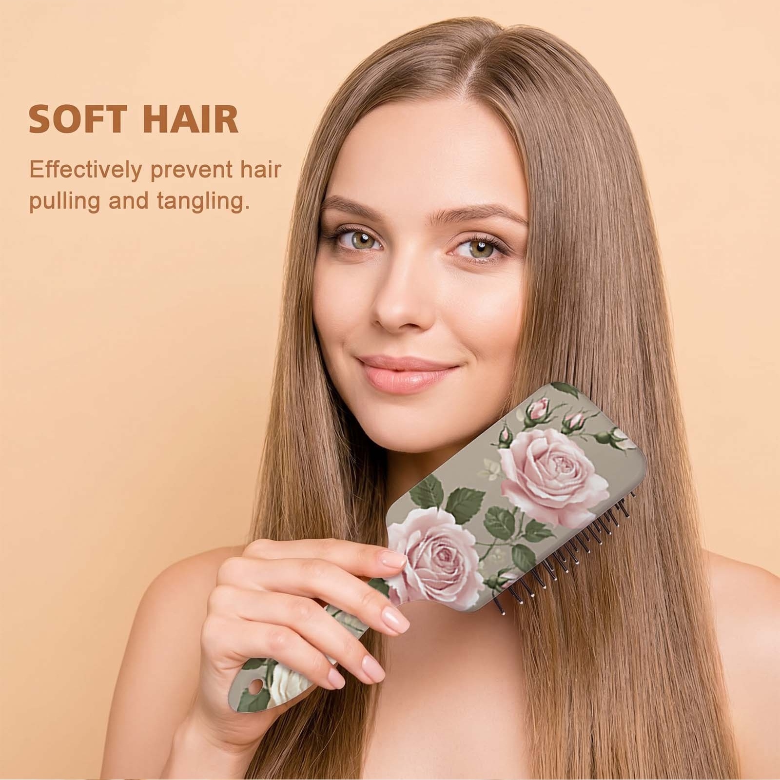 TEMU Roses Hair Brush Suitable For Curly & Thick Hair - Lightweight Detangling Brush With Soft Bristles, Scalp Massager For Straight/curly Hair Care,