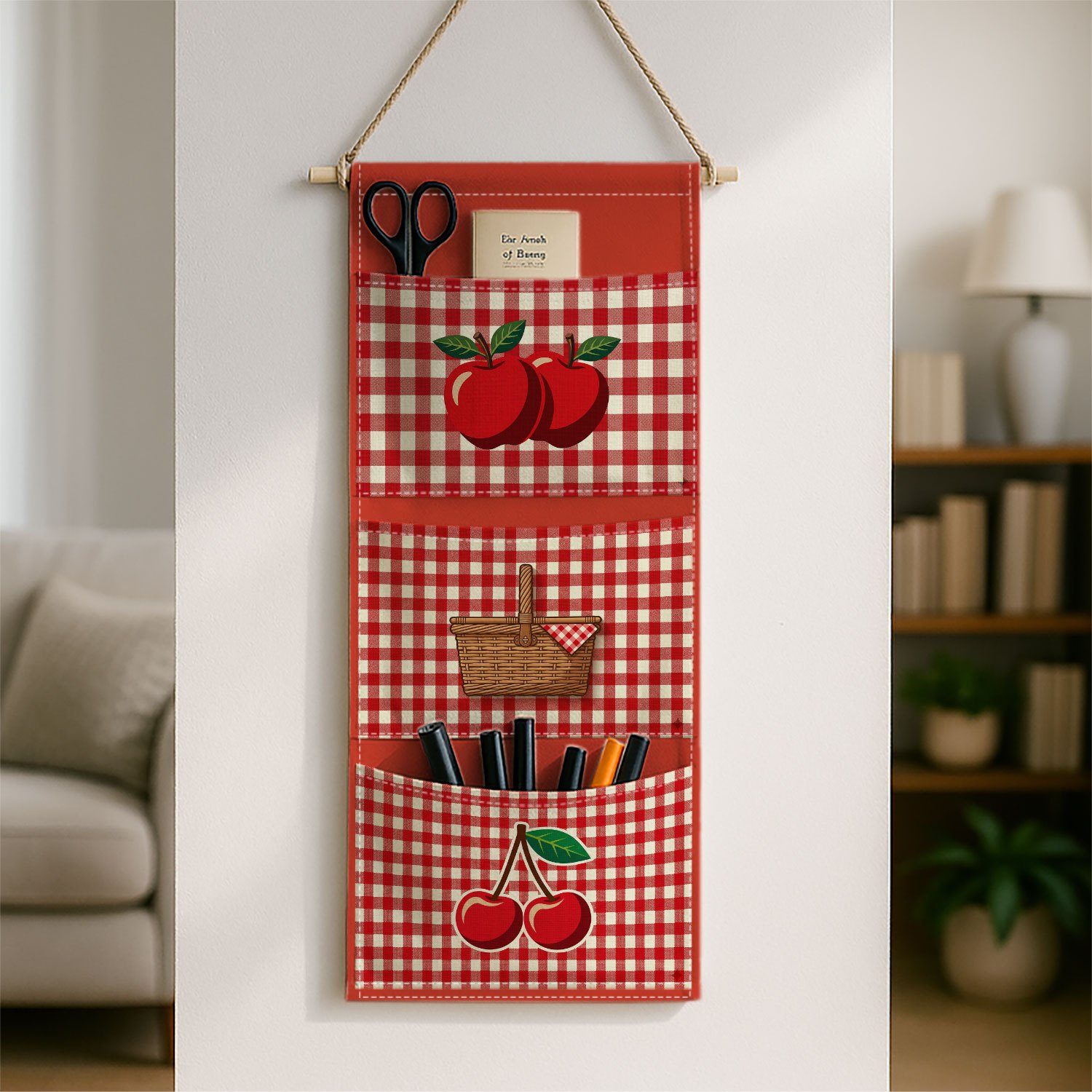 TEMU 1pc Rustic Farmhouse Wall Hanging Storage Bag With Print - Sturdy Suitable For Home,,, Bathroom | Multi- Hanging Shelf For, Towels, Utensils,
