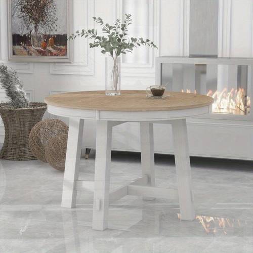 trexm farmhouse round extendable dining table with 16 kitchen table wood antique white