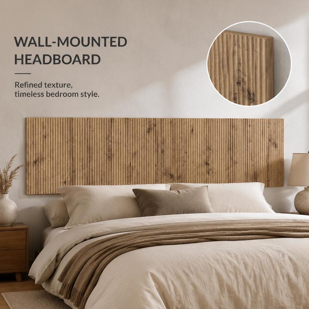 Image of Wall-mounted Headboard, Oak End Wood With Storage Shelves, Modern , Easy To Clean Durable Bedroom Furniture