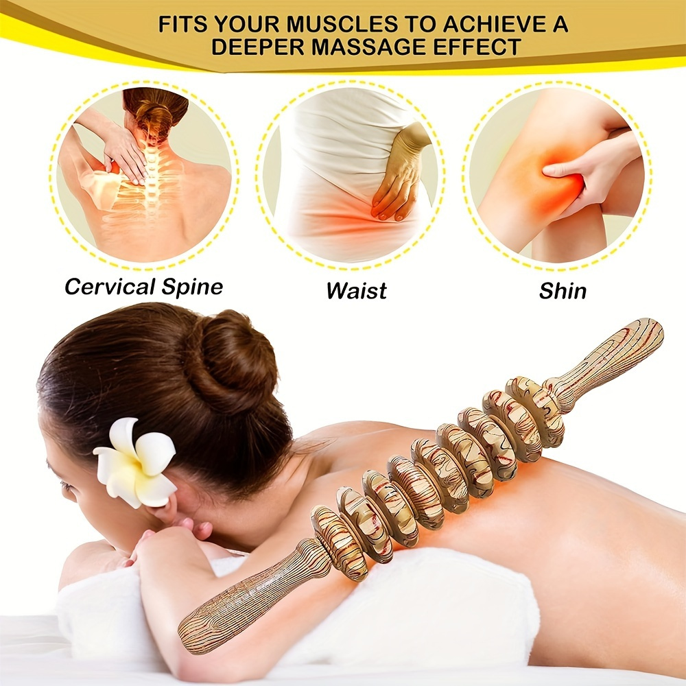 9 roller handheld wooden massage stick ergonomic full body shaping muscle relaxation anti tool natural wood design with decorative patterns thalate free durable smooth texture for home use massage tools body relaxation aid Product details 1