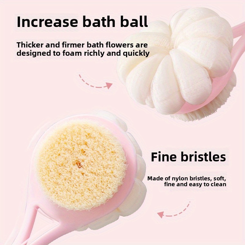 pink long handled bath brush for   featuring an extra long handle for back cleaning soft bristles for gentle exfoliation rich lathering capabilities and an easier bathing experience Product details 4