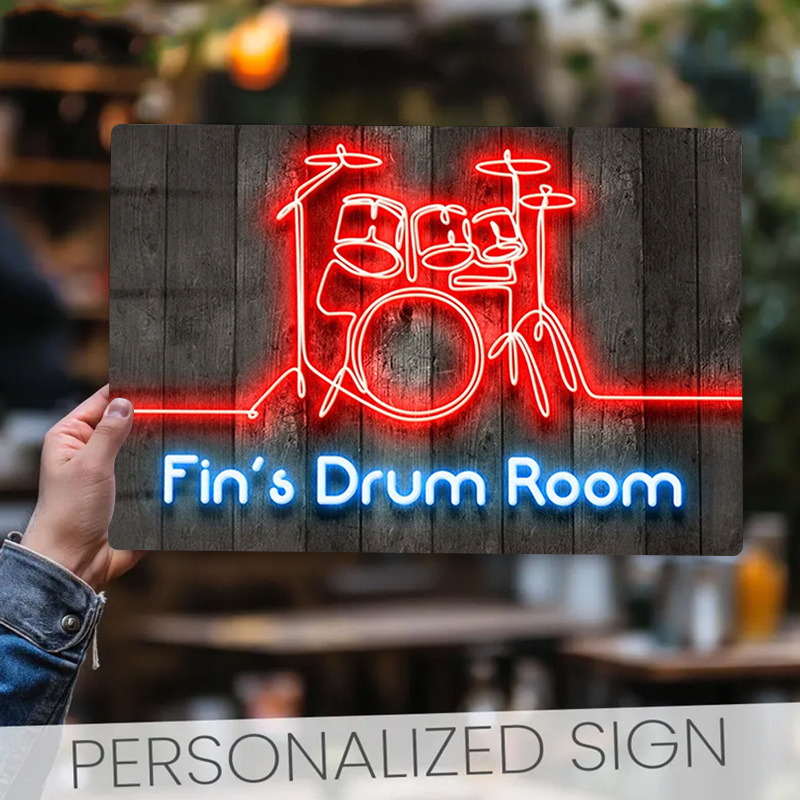 

1pc Personalized Neon Effect Drum Room Sign / Personalized Drumming Wall Plaque / Music Room / Custom Gift / Printed Sign / Drum Kit Aluminum Sign 8x12 Inch, 2d, Room Decor